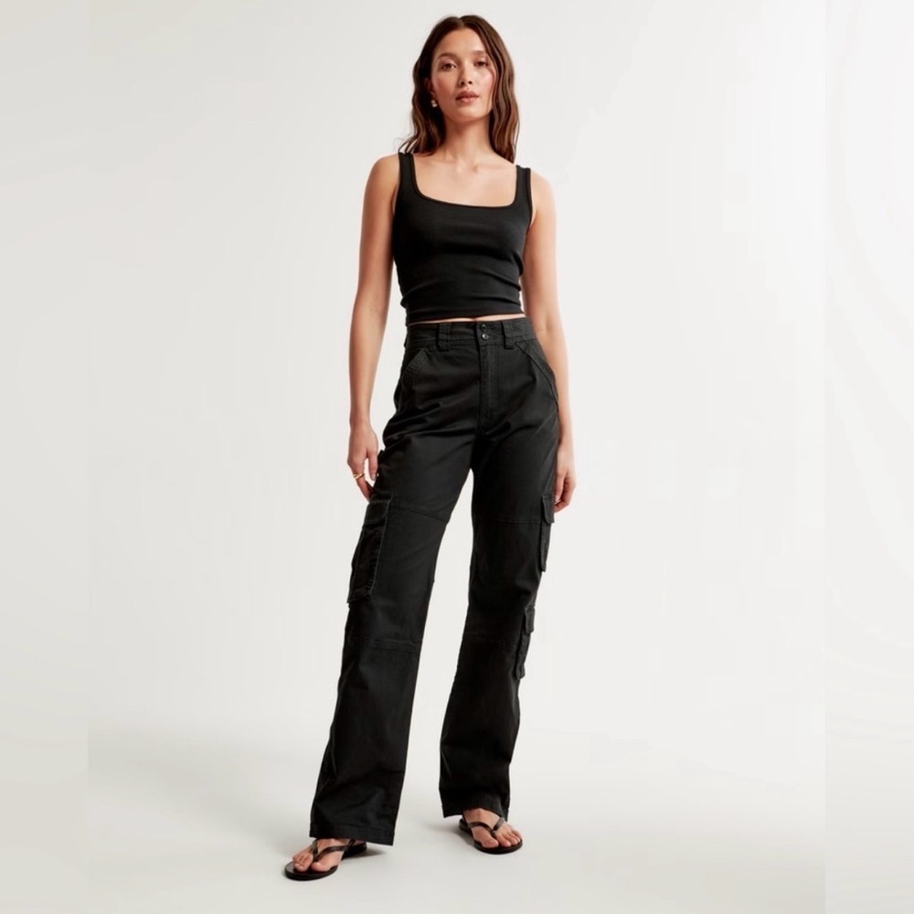Abercrombie & Fitch Black Cargo Wide-Leg Pants